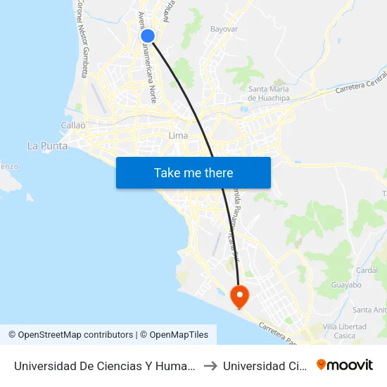 Universidad De Ciencias Y Humanidades (Uch) & Universitaria to Universidad Científica Del Sur map