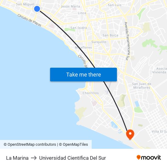 La Marina to Universidad Científica Del Sur map