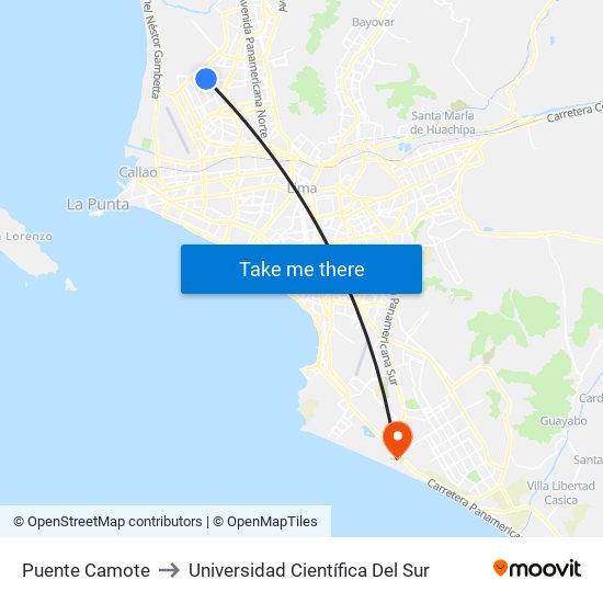 Puente Camote to Universidad Científica Del Sur map