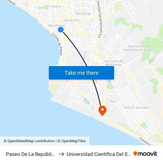 Paseo De La República to Universidad Científica Del Sur map