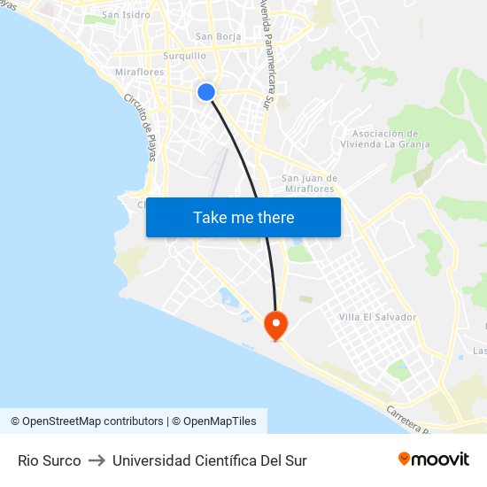 Rio Surco to Universidad Científica Del Sur map
