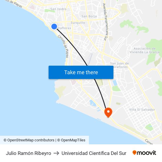 Julio Ramón Ribeyro to Universidad Científica Del Sur map