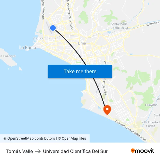 Tomás Valle to Universidad Científica Del Sur map