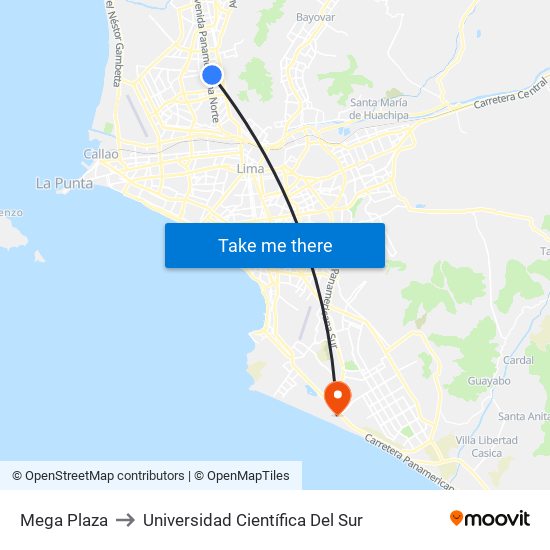 Mega Plaza to Universidad Científica Del Sur map