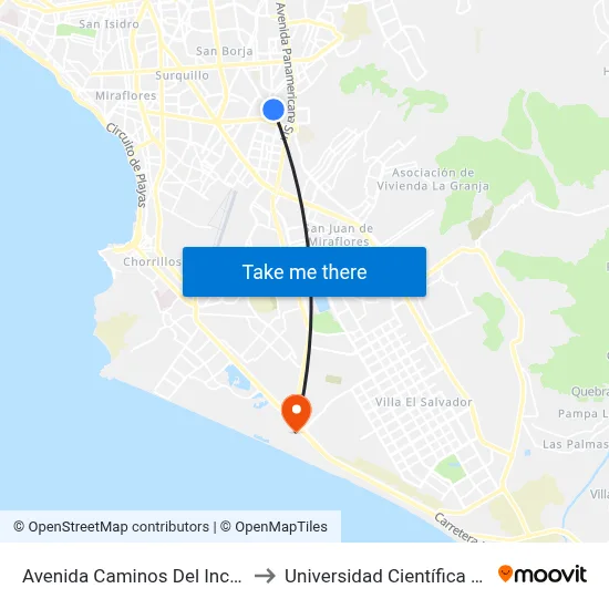 Avenida Caminos Del Inca, 1490 to Universidad Científica Del Sur map