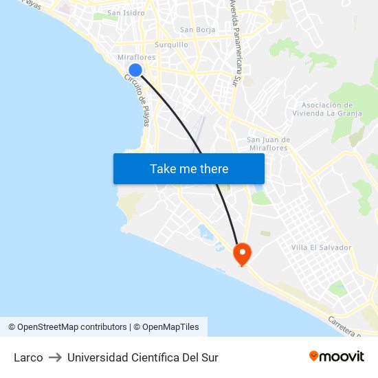 Larco to Universidad Científica Del Sur map