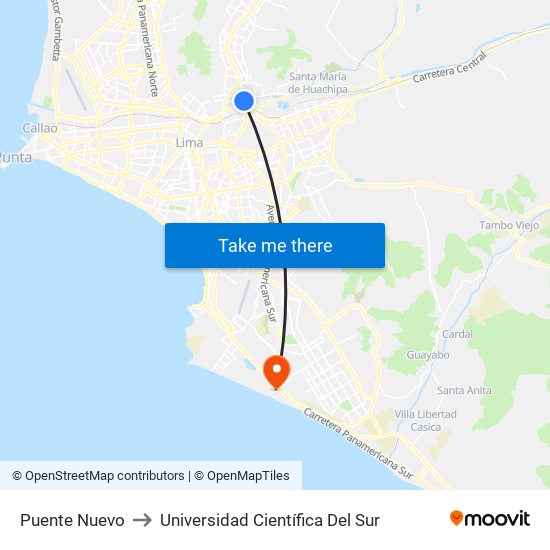Puente Nuevo to Universidad Científica Del Sur map