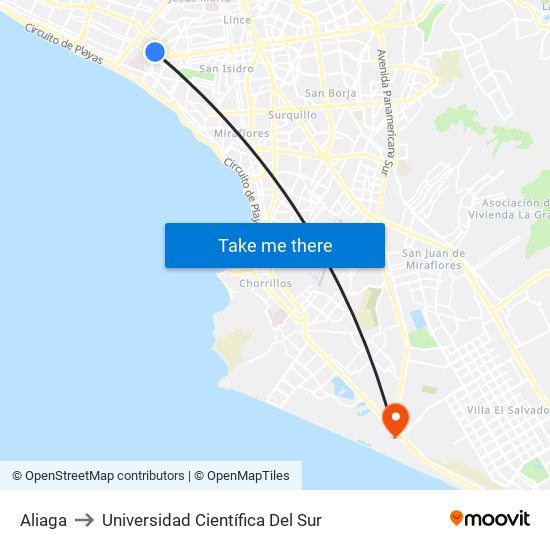 Juan De Aliaga to Universidad Científica Del Sur map