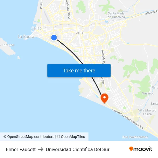 Elmer Faucett to Universidad Científica Del Sur map