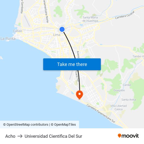 Acho to Universidad Científica Del Sur map