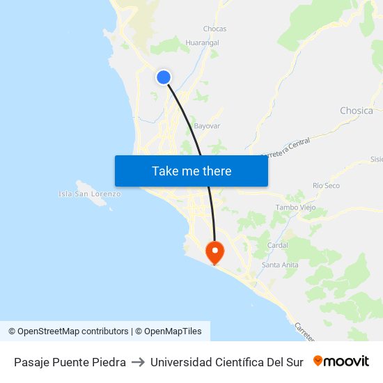 Pasaje Puente Piedra to Universidad Científica Del Sur map