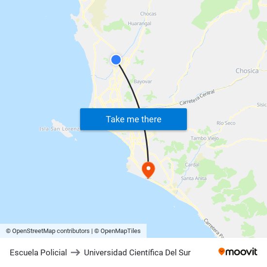 Escuela Policial to Universidad Científica Del Sur map