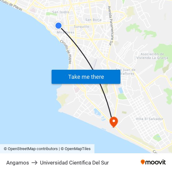 Angamos to Universidad Científica Del Sur map