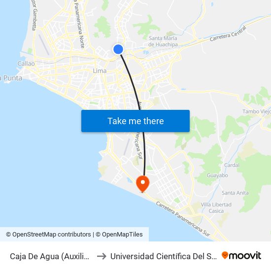Caja De Agua (Auxiliar) to Universidad Científica Del Sur map