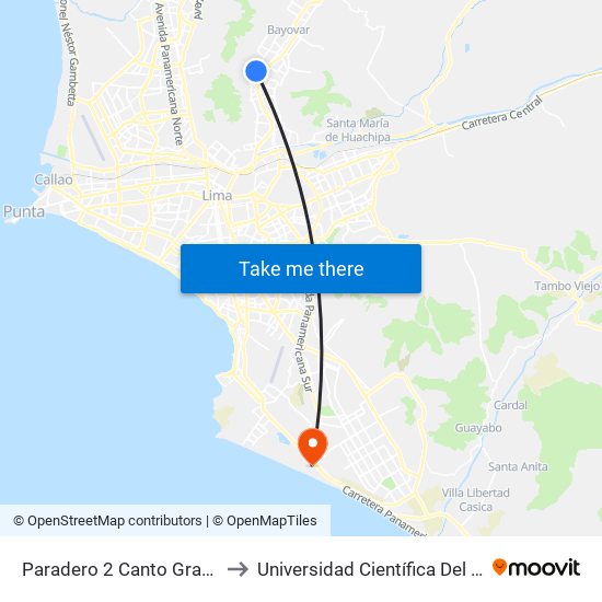 Paradero 2 Canto Grande to Universidad Científica Del Sur map