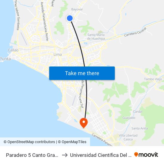 Paradero 5 Canto Grande to Universidad Científica Del Sur map