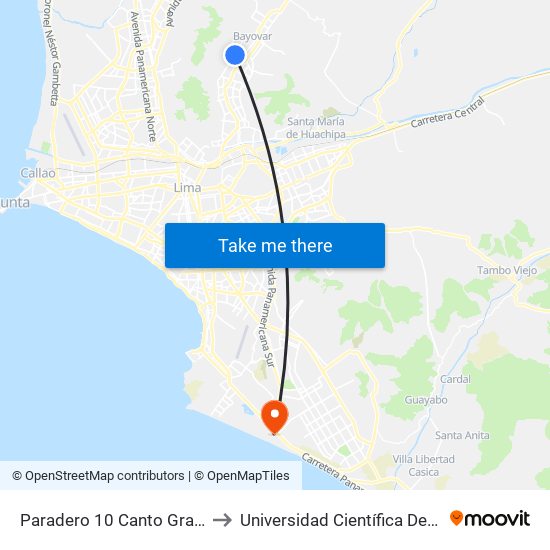Paradero 10 Canto Grande to Universidad Científica Del Sur map