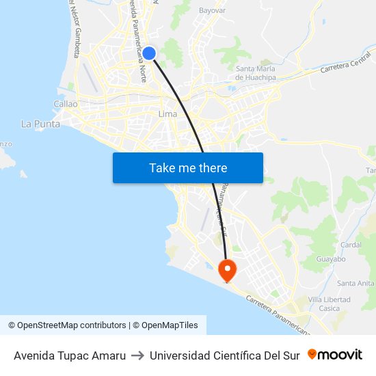 Avenida Tupac Amaru to Universidad Científica Del Sur map