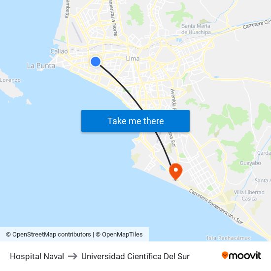 Hospital Naval to Universidad Científica Del Sur map