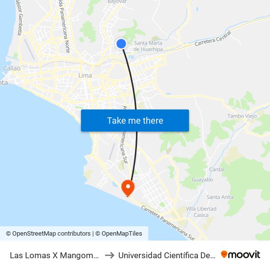 Las Lomas X Mangomarca to Universidad Científica Del Sur map