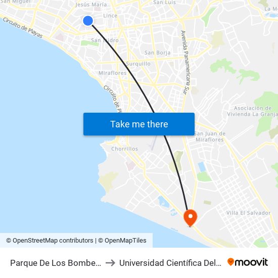 Parque De Los Bomberos to Universidad Científica Del Sur map