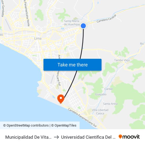 Municipalidad De Vitarte to Universidad Científica Del Sur map
