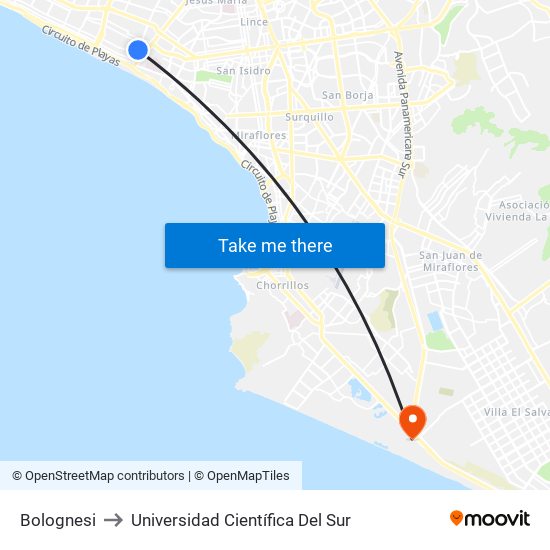 Bolognesi to Universidad Científica Del Sur map