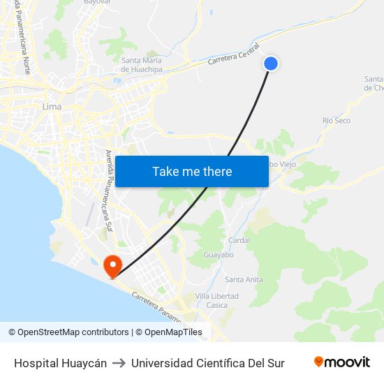 Hospital Huaycán to Universidad Científica Del Sur map