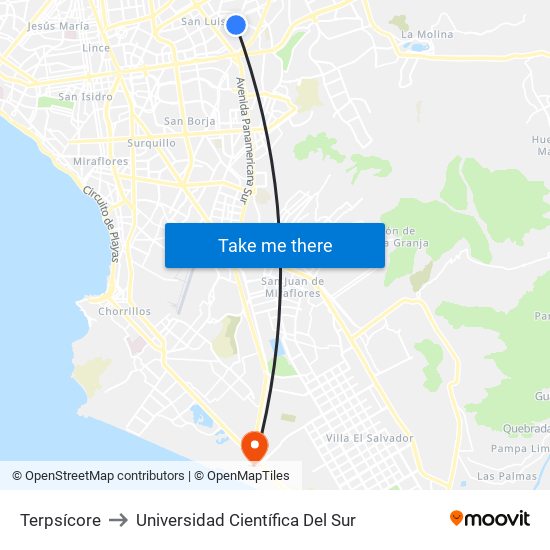Terpsícore to Universidad Científica Del Sur map