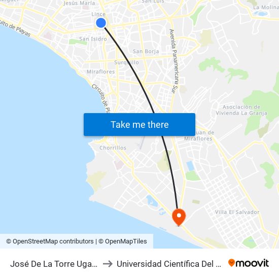 José De La Torre Ugarte to Universidad Científica Del Sur map