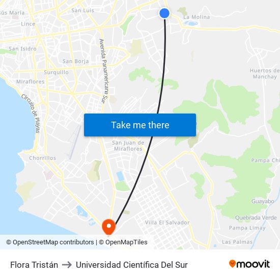 Flora Tristán to Universidad Científica Del Sur map