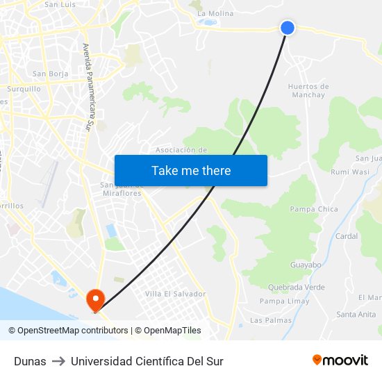 Dunas to Universidad Científica Del Sur map