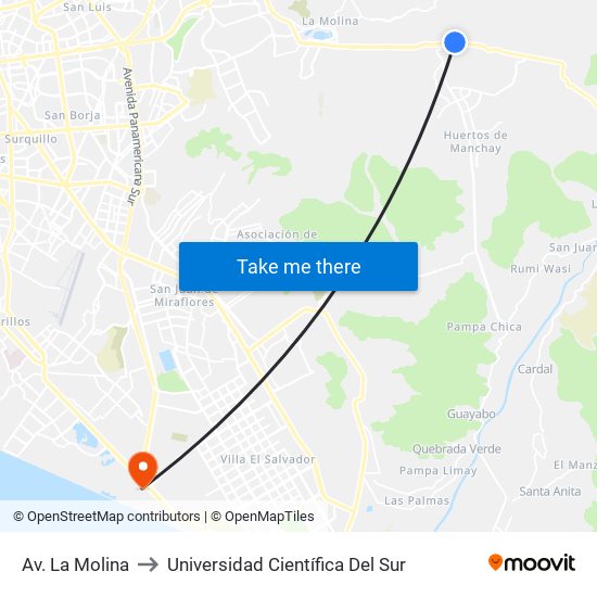 Av. La Molina to Universidad Científica Del Sur map