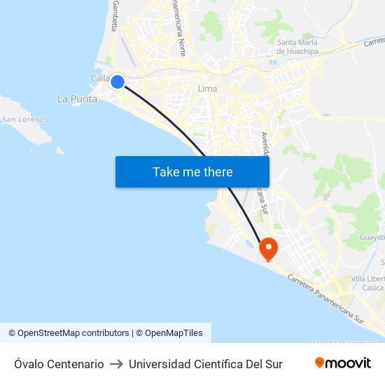 Óvalo Centenario to Universidad Científica Del Sur map