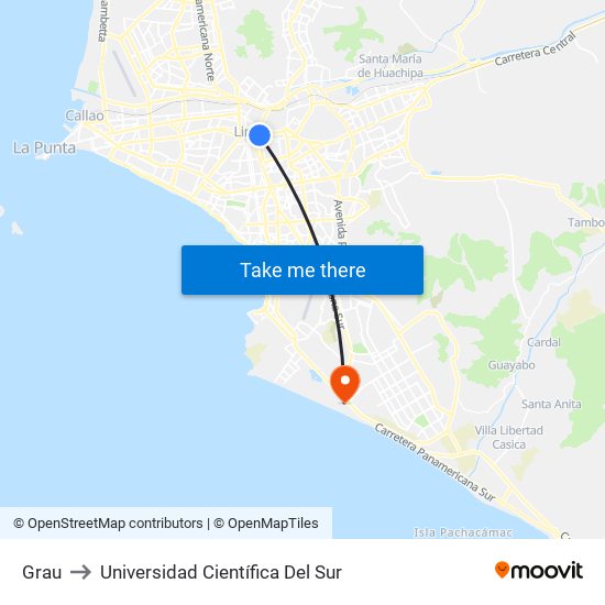 Grau to Universidad Científica Del Sur map