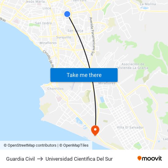 Guardia Civil to Universidad Científica Del Sur map