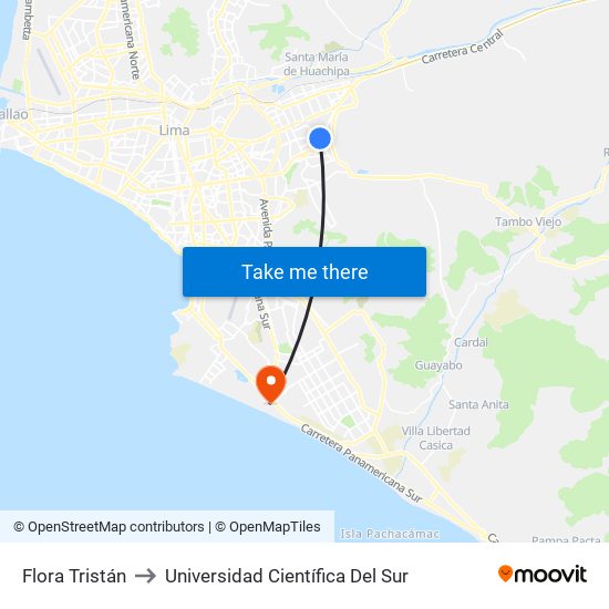 Flora Tristán to Universidad Científica Del Sur map