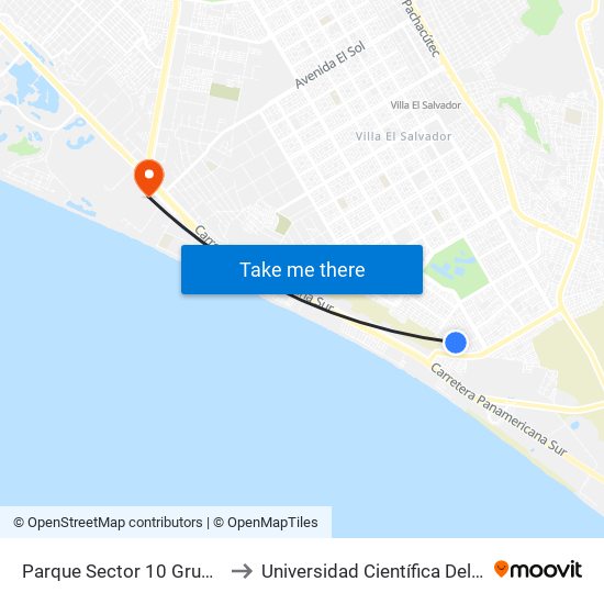 Parque Sector 10 Grupo 2 to Universidad Científica Del Sur map