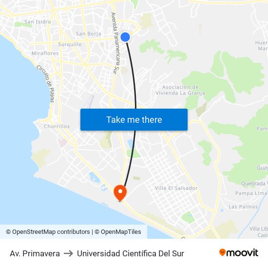 Av. Primavera to Universidad Científica Del Sur map