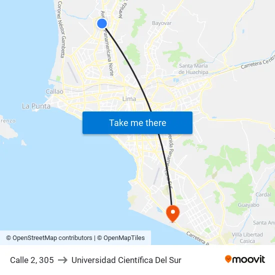 Calle 2, 305 to Universidad Científica Del Sur map