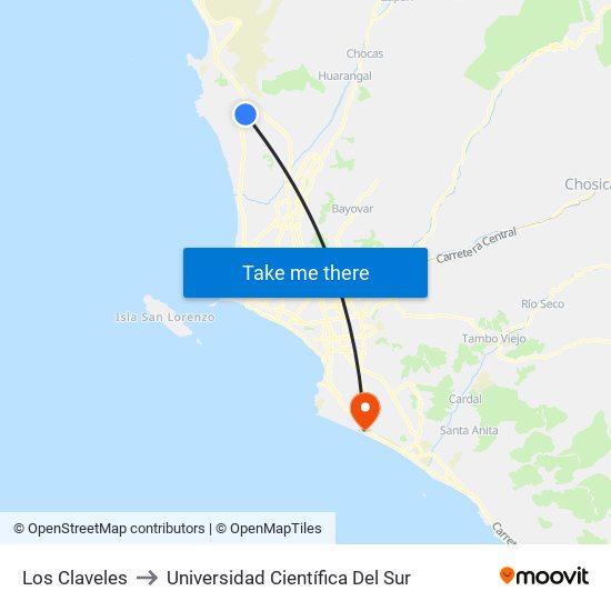 Los Claveles to Universidad Científica Del Sur map