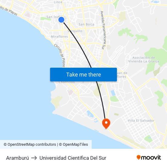 Aramburú to Universidad Científica Del Sur map