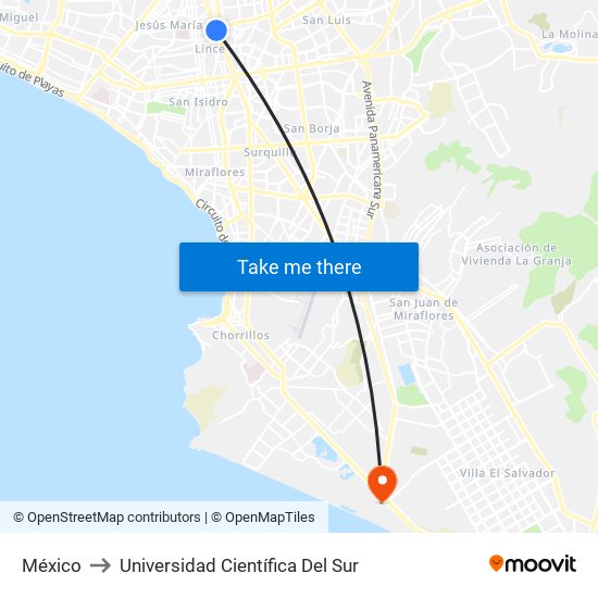 México to Universidad Científica Del Sur map