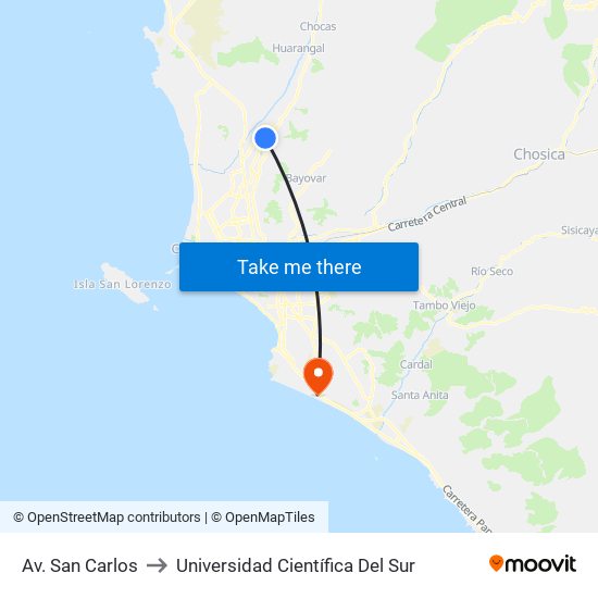 Av. San Carlos to Universidad Científica Del Sur map