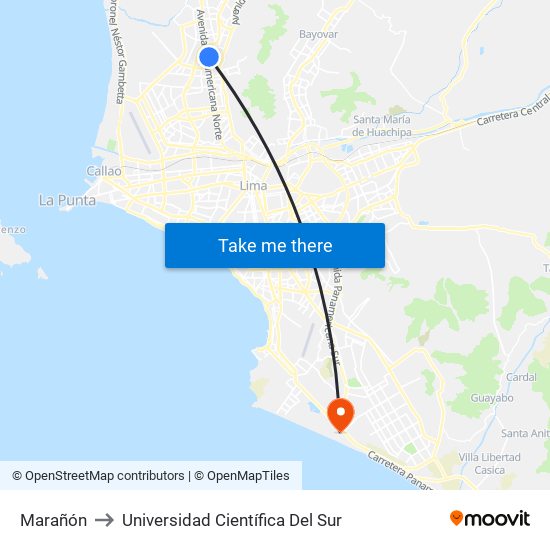 Marañón to Universidad Científica Del Sur map