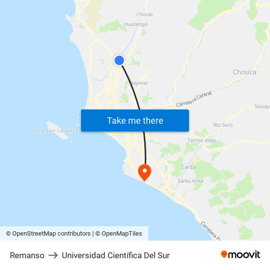 Remanso to Universidad Científica Del Sur map