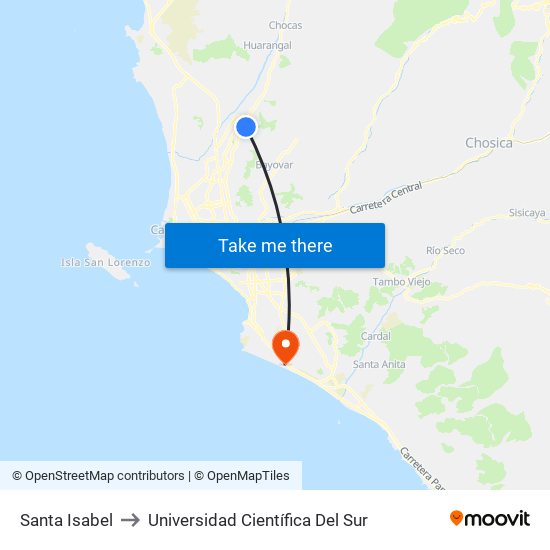 Santa Isabel to Universidad Científica Del Sur map