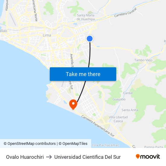 Ovalo Huarochiri to Universidad Científica Del Sur map