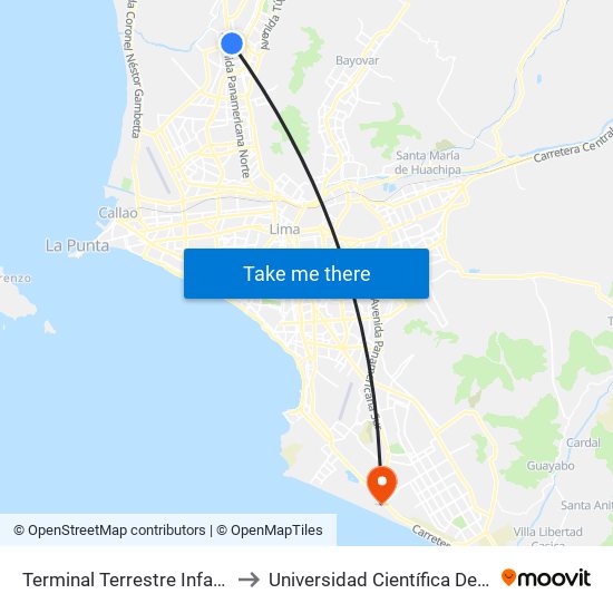 Terminal Terrestre Infantas to Universidad Científica Del Sur map