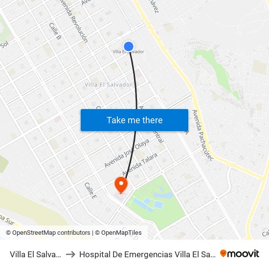 Villa El Salvador to Hospital De Emergencias Villa El Salvador map